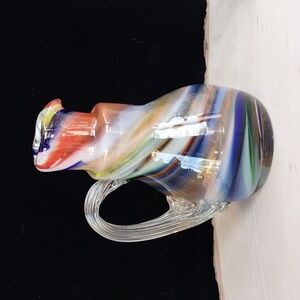 Vintage Smiths Old Timer Hand Blown Art Glass Cruet Bottle Vase Rainbow Swirl
